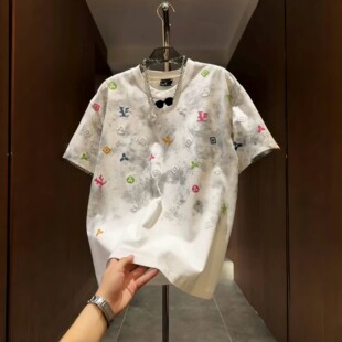 扎染设计圆领半袖 夏季 痞帅时尚 男士 T恤 轻奢潮牌字母发泡印花短袖