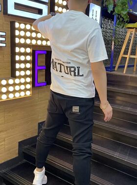 潮牌创意个性字母印花短袖t恤男