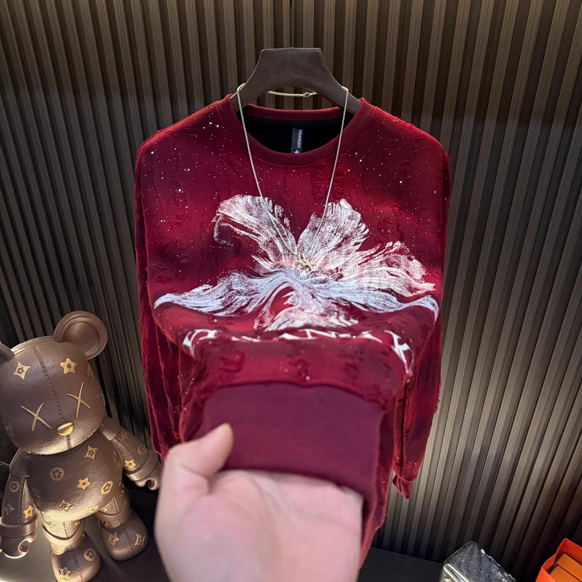 秋冬季新款时尚满天星亮片圆领卫衣男士轻奢曼陀罗花破洞百搭长袖,男装,卫衣,淘宝优惠券,粉丝福利购,淘宝优惠卷