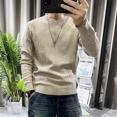 男士纯色毛衣弹力简约圆领针织衫