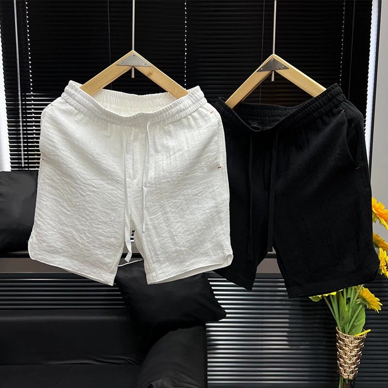 2025夏季新款男士运动简约纯色外穿五分裤透气凉感速干亚麻短裤男,男装,短裤,淘宝优惠券,粉丝福利购,淘宝优惠卷