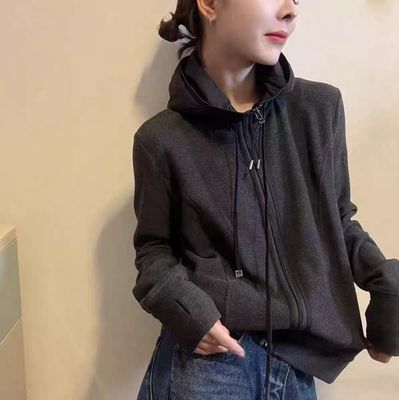 双面德绒连帽开衫卫衣女上衣帽衫