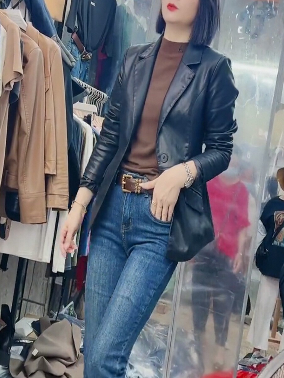 欧货时尚洋气皮夹克西装女2026春秋新款修身显瘦百搭皮衣西服外套