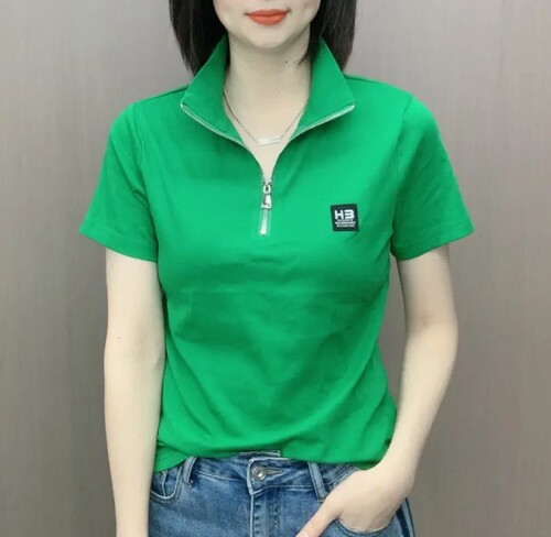 欧洲站2026夏季新款短袖立领T恤女修身显瘦百搭拉链体恤上衣小衫