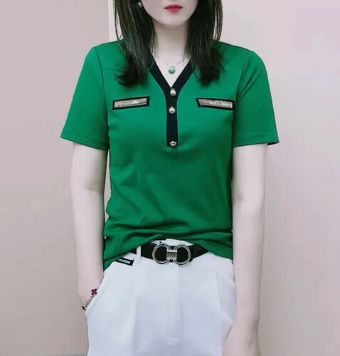 2026夏季新款设计感小众V领短袖T恤女修身显瘦百搭体恤上衣小衫潮