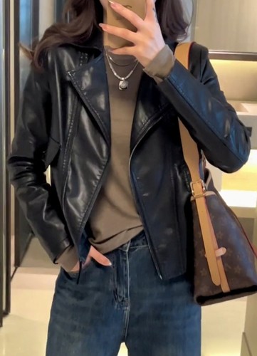 2025冬季新款设计感西装领加棉皮夹克外套女时尚百搭显瘦短款皮衣