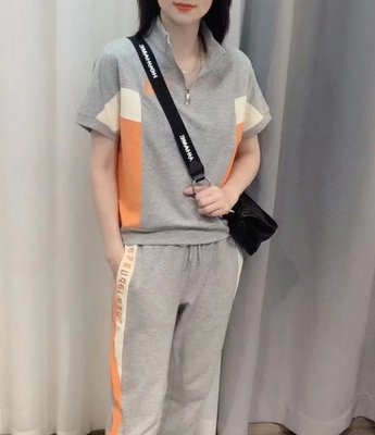 欧洲站2025夏季新款时尚宽松短袖卫衣卫裤两件套女休闲运动套装