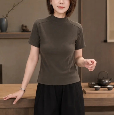 通勤百搭短袖立领T恤女上衣小衫