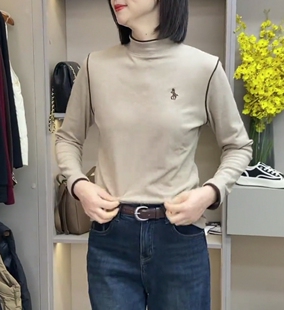 保暖发热半高领双面德绒打底衫女2025冬新款百搭长袖内搭上衣绒衫