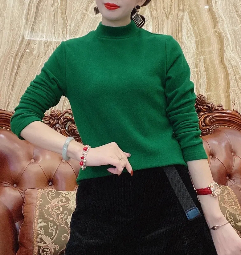 双面德绒半高领加厚保暖上衣打底衫女2025冬新款纯色百搭内搭小衫