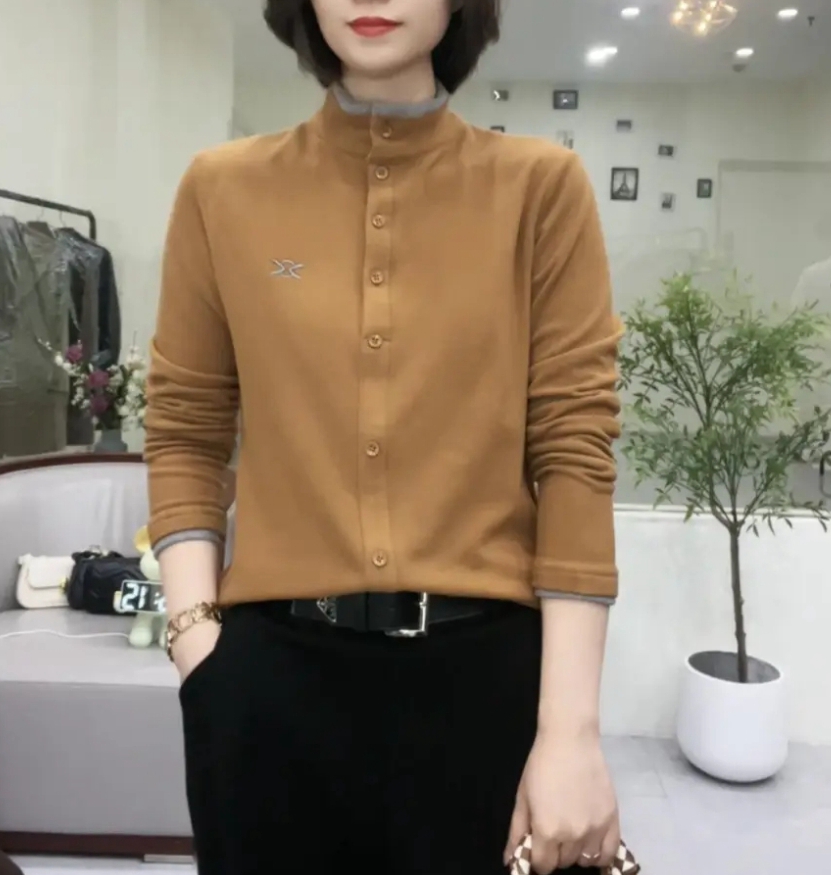 2025冬新款时尚拼色双面德绒上衣假开衫女百搭保暖半高领卫衣绒衫