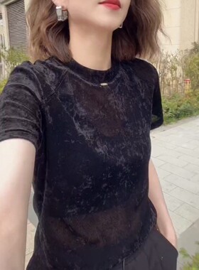 冰花绒短袖t恤打底衫女2026夏季新款通勤百搭显瘦体恤上衣小衫潮T