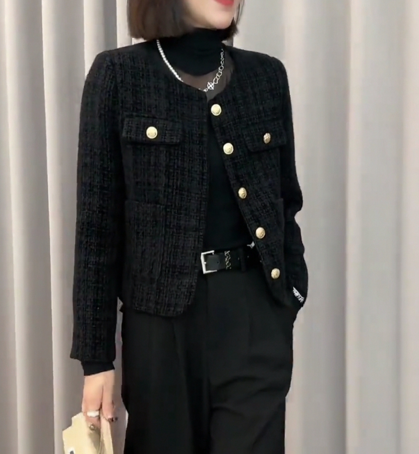 欧货时尚洋气小香风短款外套女2025春秋新款通勤百搭显瘦加棉开衫