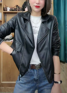 百搭显瘦短款 领皮夹克外套女时尚 皮衣 设计感小众西装 2026春秋新款