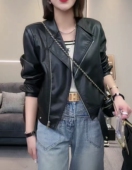皮衣 领皮夹克外套女通勤百搭显瘦短款 2026春秋新款 设计感小众西装