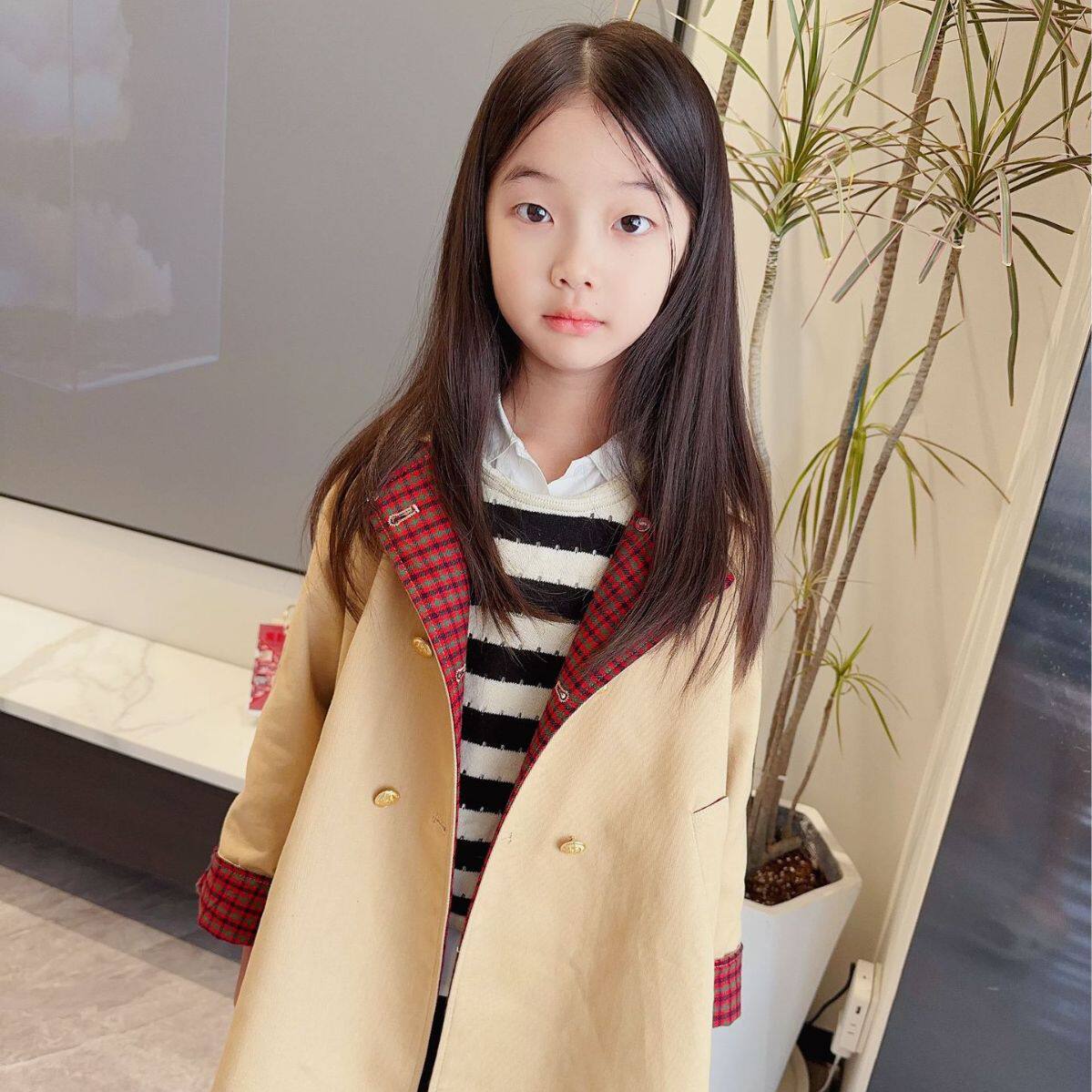 女童风衣羊毛格子大衣休闲外套