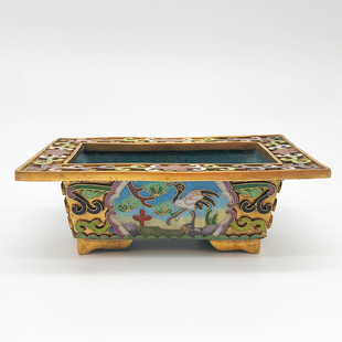 北京市珐琅厂 铜胎掐丝珐琅 景泰蓝 4英寸金地花盆