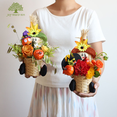 万圣节稻草人花篮装饰道具糖果