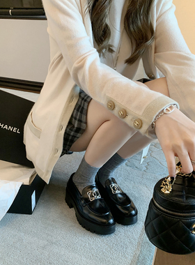 黑色厚底真皮英伦风乐福鞋女2025年春季透气圆头复古小皮鞋女单鞋