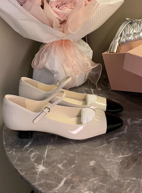 南洋千金~气质拼色一字带小香风平底玛丽珍单鞋