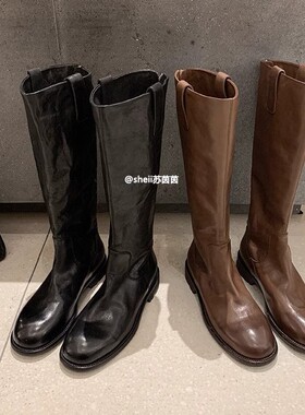 【sheii苏茵茵】追求品质~水洗缩纹马皮加绒中高筒长靴女骑士靴