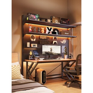 跨境洞洞板立式置物架卧室书架电脑桌面改造免打孔展示架收纳架子