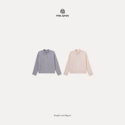Q姐“时光交叠”山羊绒羊毛老钱半高领纽扣针织毛衣 52T1730
