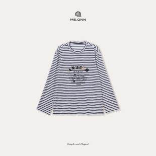系列手工钉珠减龄条纹圆领上衣 大航海 53T203 法式 Q姐