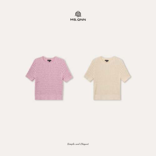 Q姐 老钱”多巴胺“亚麻和纸纱绞花高级感短袖针织杉 53T252