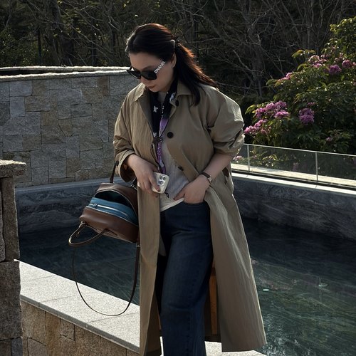 “外滩风景”新款棉混纺纸皱感长款带风衣外套 37C2121 Q姐