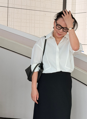 Q姐 都市系列“白茶”进口料艺术感翻领白衬衫开衫 53C051