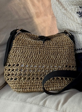 Q姐“编织饭盒包”法式拼接手工编织两用单肩斜挎包 39B1562