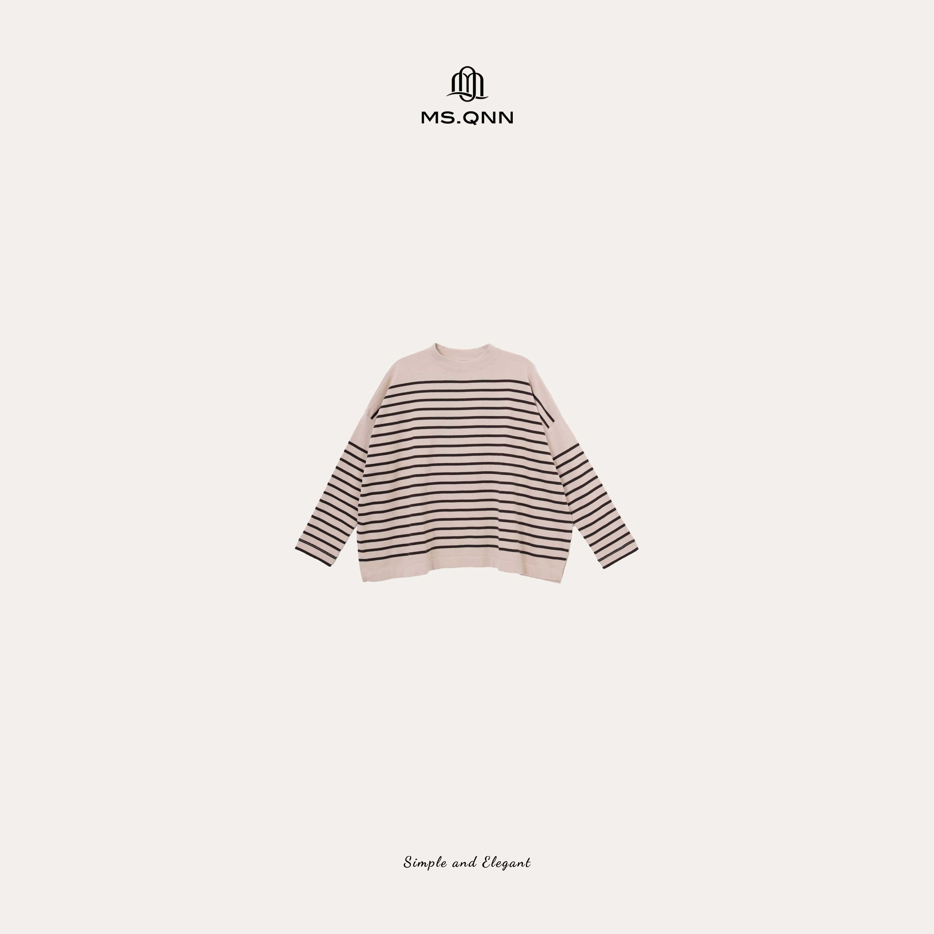 Q姐“减龄条纹”45系列全棉巴斯克条纹船领宽松T恤 52T1156