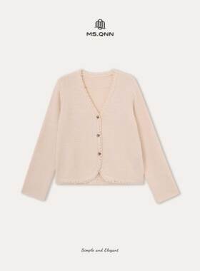 Q姐 法式系列“重磅钩花”重工立体钩花V领针织开衫 53C102