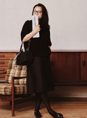 Q姐“优雅质感”43MM重磅斜纹羊毛莱赛尔显瘦A字半身裙 52P277