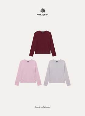 Q姐“羊毛内搭”舒服好搭羊毛磨毛圆领正肩长袖T恤 53T012