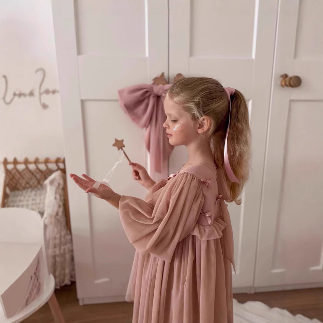 欧美高端女孩法式灯笼袖连衣裙时尚甜美纱裙春秋新款儿童公主裙