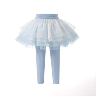 外贸童装女童打底裙裤春秋2025新款儿童假两件网纱tutu裙外穿长裤