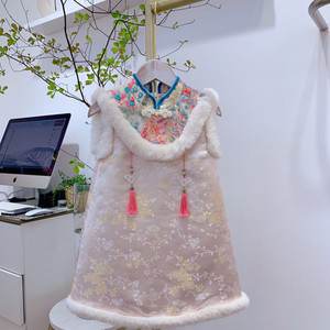 品牌女童新年装新款旗袍背心裙儿童中国风民族复古加厚唐服年服