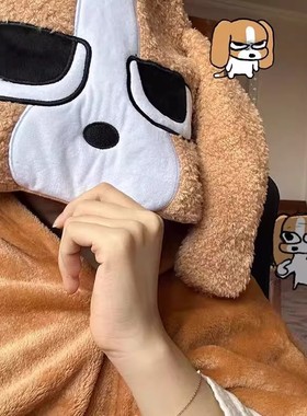 办公室午睡披肩毛毯连帽盖腿法兰绒冬季可爱比格多栋犬学生党宿舍