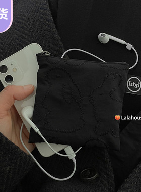 韩国KBP收纳袋kittybunnypony化妆包数码包方形收纳包刺绣小兔ins