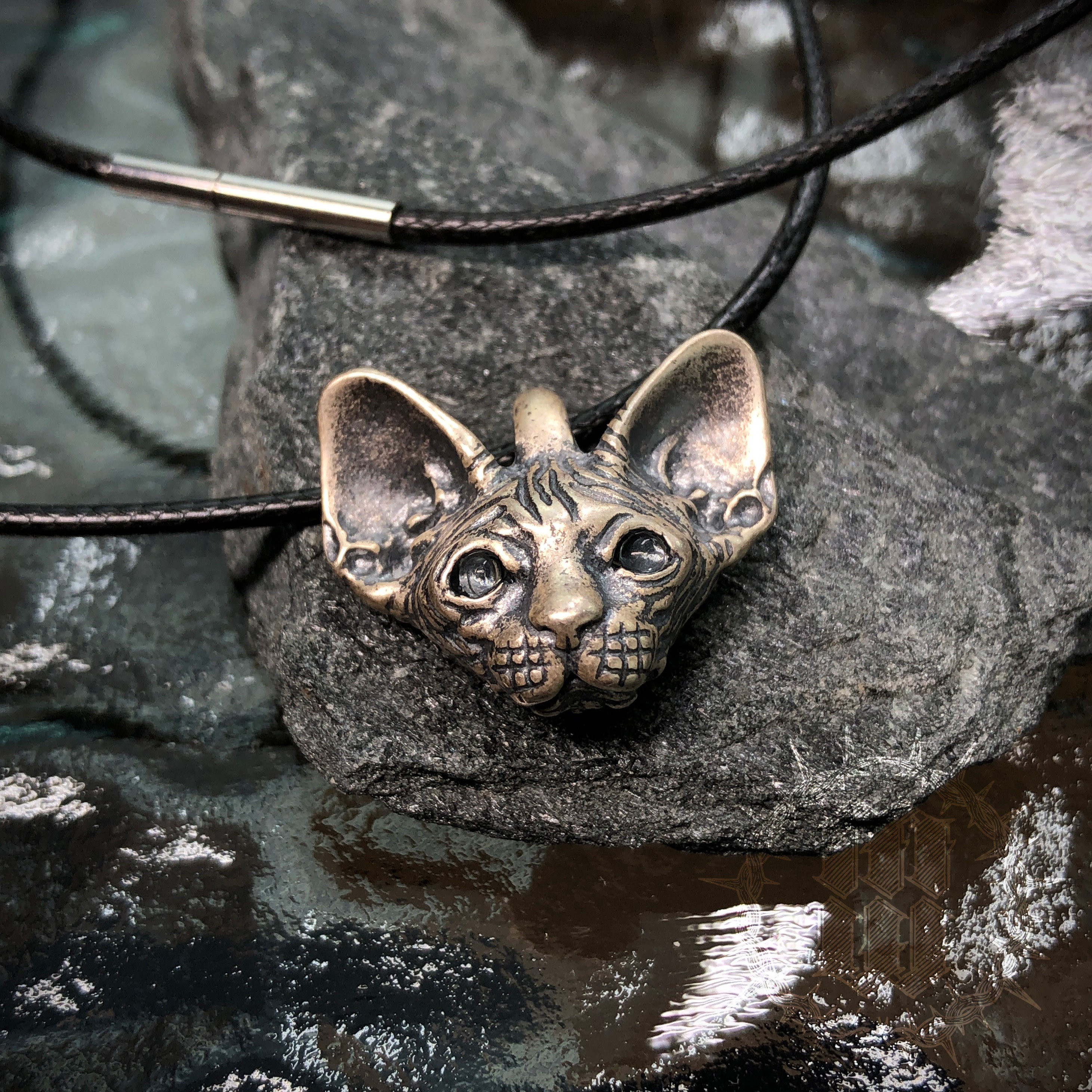 比鲁斯 复古做旧可爱斯芬克斯猫无毛猫纯银吊坠项链 925银毛衣链