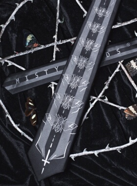 撒旦之蛾 MW原创飞蛾刺绣暗黑复古另类亚文化哥特提花条纹领带