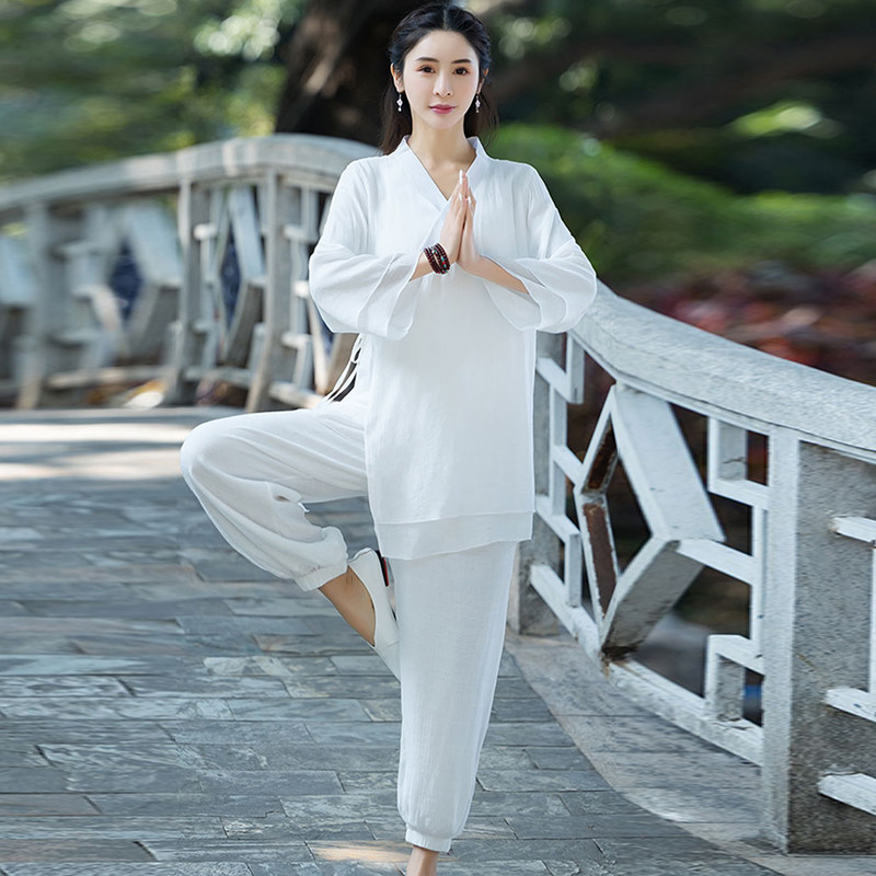 PLAIN CLOTHES ZEN CLOTHES BUDDHIST ZEN WOMENS CLOTHES COTTON LINEN TANG CLOTHES CHINESE STYLE IMPROVED TAI CHI CLOTHES LAY CLOTHES TEA CLOTHES WOMENS SUITS