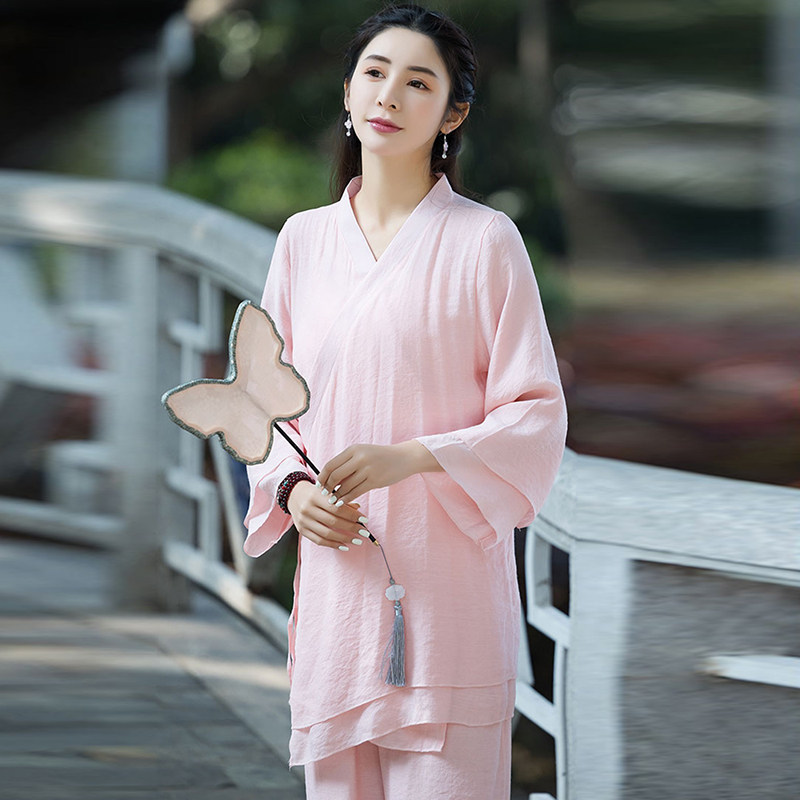 PLAIN CLOTHES ZEN CLOTHES BUDDHIST ZEN WOMENS CLOTHES COTTON LINEN TANG CLOTHES CHINESE STYLE IMPROVED TAI CHI CLOTHES LAY CLOTHES TEA CLOTHES WOMENS SUITS
