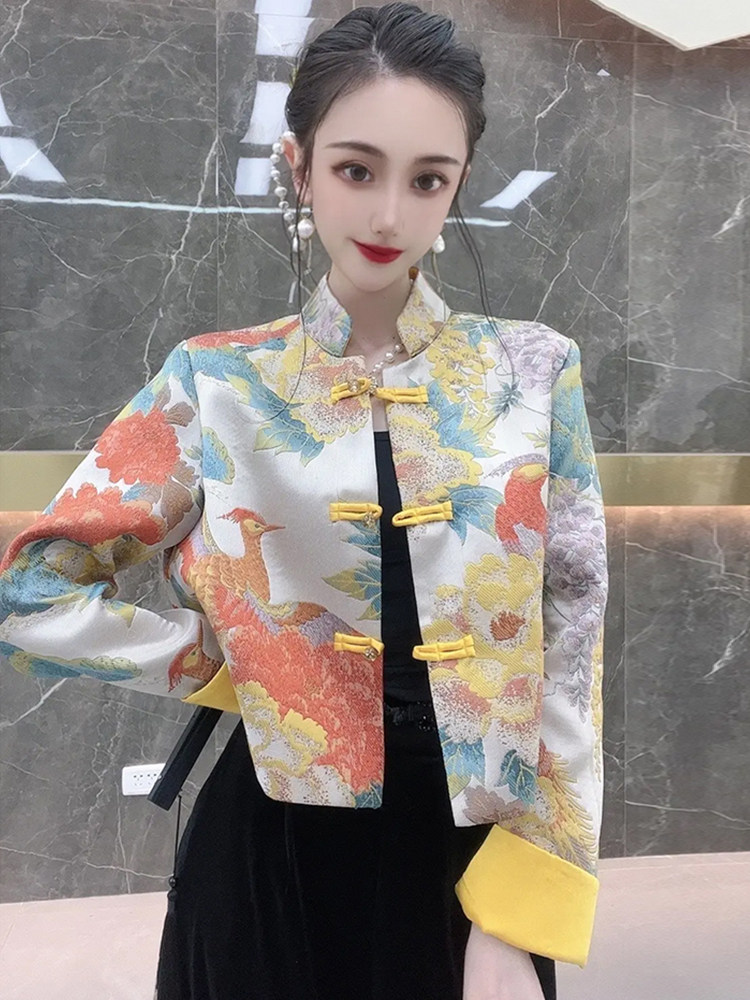 CHINESE STYLE TANG COSTUME WOMENS IMPROVED TIDE AUTUMN AND WINTER CHINESE WOMENS EMBROIDERY NATIONAL TIDE JACKET CHEONGSAM RETRO BUCKLE TOP