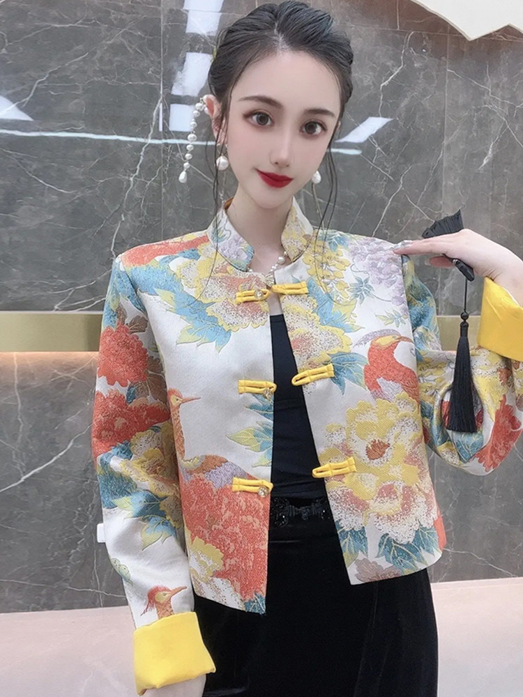 CHINESE STYLE TANG COSTUME WOMENS IMPROVED TIDE AUTUMN AND WINTER CHINESE WOMENS EMBROIDERY NATIONAL TIDE JACKET CHEONGSAM RETRO BUCKLE TOP