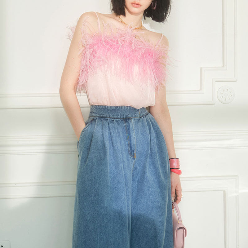 鸵鸟毛拼接气质甜美名媛