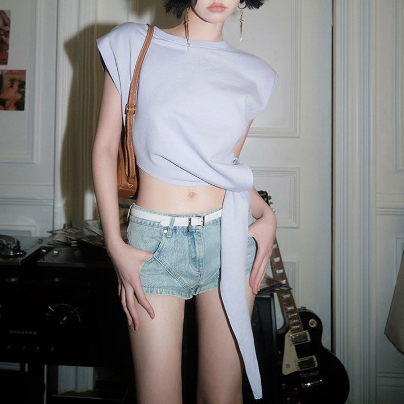 无袖气质名媛薄款不对称绑带女