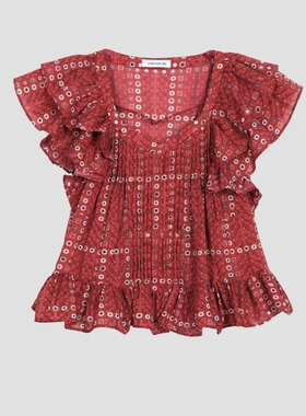 FOREVERCAN“元气甜宠”方形领荷叶边小飞袖压褶衬衫ST23377